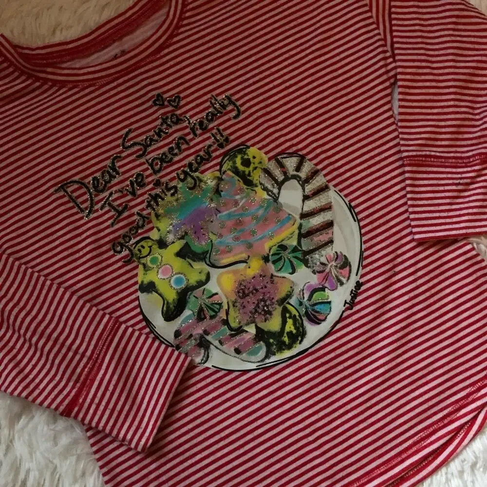 JUSTICE • Girls Santa Cookie Striped Pajama Top